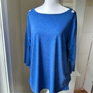 89th & Madison Blue Top with Rhinestone Grommet Detailing